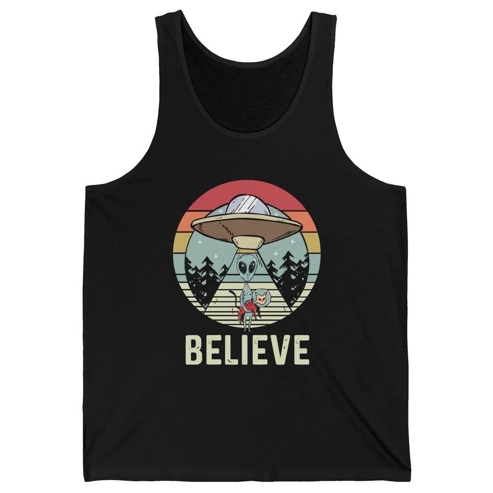 Vintage Alien UFO Funny Cat Alien Flying Saucer Abduction Unisex Jersey Tank