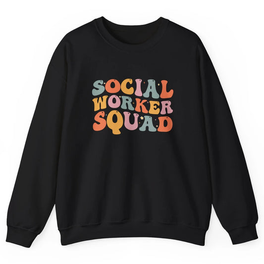 Social Worker Squad Groovy Retro Vintage Rainbow Social Work Unisex Crewneck Sweatshirt