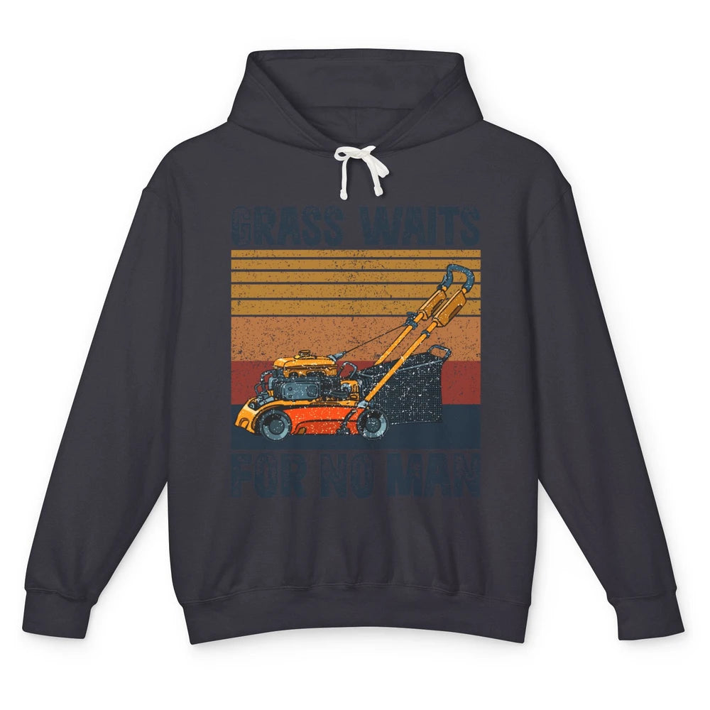 Vintage Lawn Mower Grass Waits For No Man Grass Gardening Unisex Lightweight Hoodie