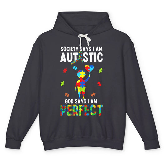 God Says I Am Perfect Autism Awareness Ribbon Jigsaw Puzzle Unisex Lightweight Hoodie