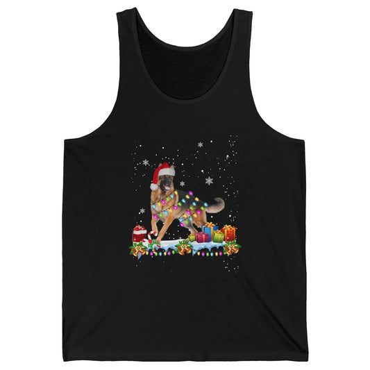 Merry Christmas German Shepherd Dog Santa Hat Xmas Lights Unisex Jersey Tank