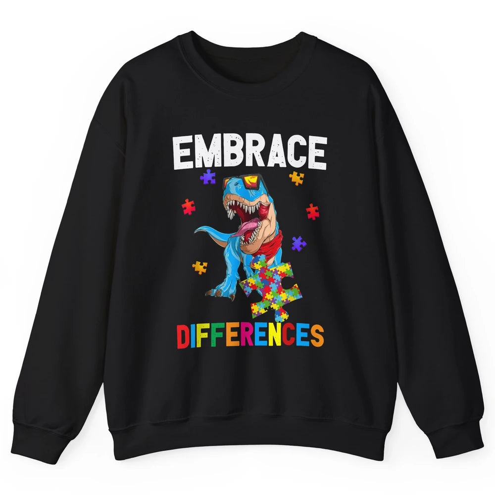 Autism Awareness Dinosaur Puzzle Piece Embrace Differences Unisex Crewneck Sweatshirt