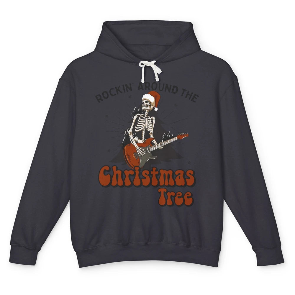 Skeleton Guitar Rocking Around Christmas Tree Western Xmas Unisex Lightweight Hoodie