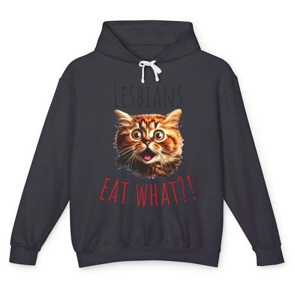 Funny Black Cat Lesbians Eat What LGBTQ Sarcastic Cat Mom Unisex Lightweight Hoodie