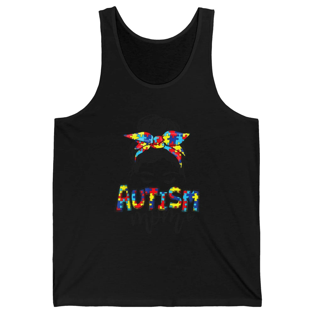 Autism Mom Messy Bun Hair Autism Awareness Puzzle Headband Unisex Jersey Tank