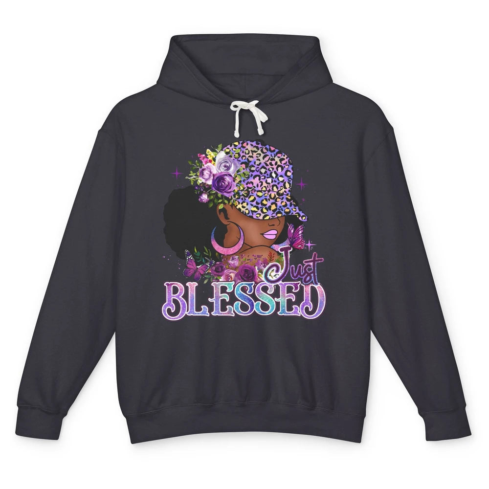 Floral Afro Black Girl Just Blessed Christian Afro American Unisex Lightweight Hoodie