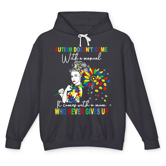 Autism Mom Sunflowers Autism Comes With A Mom Never Gives Up Unisex Lightweight Hoodie