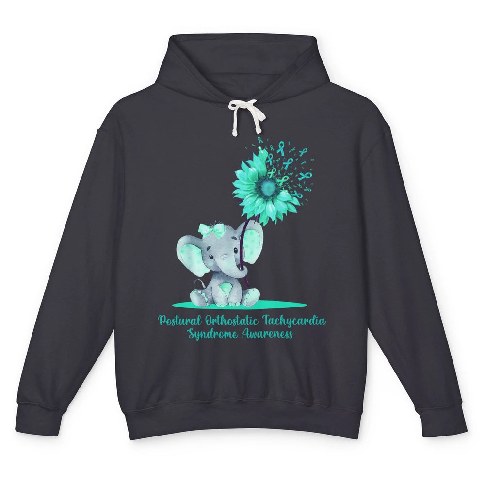 Sunflower Baby Elephant POTS Awareness Turquoise Ribbon Unisex Lightweight Hoodie