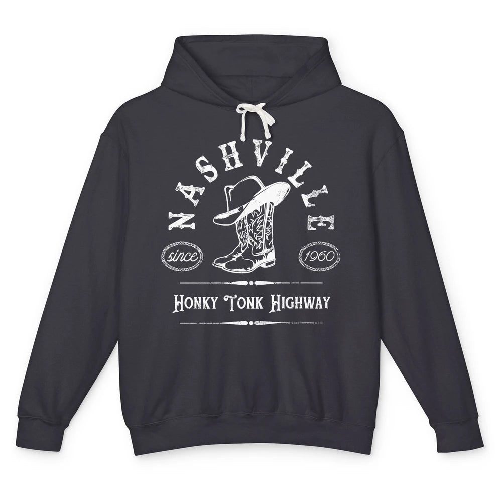 Retro Cowboy Boots Hat Nashville Honky Tonk Highway Western Unisex Lightweight Hoodie