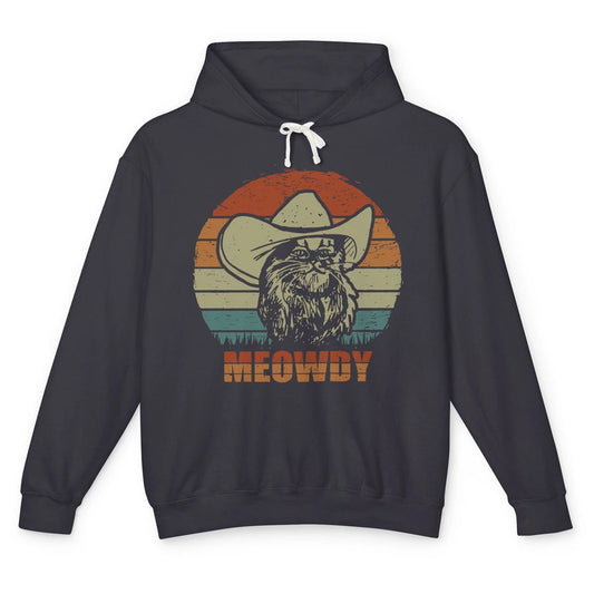 Funny Retro Cat Cowboy Meowdy Western Country Cat Lovers Unisex Lightweight Hoodie