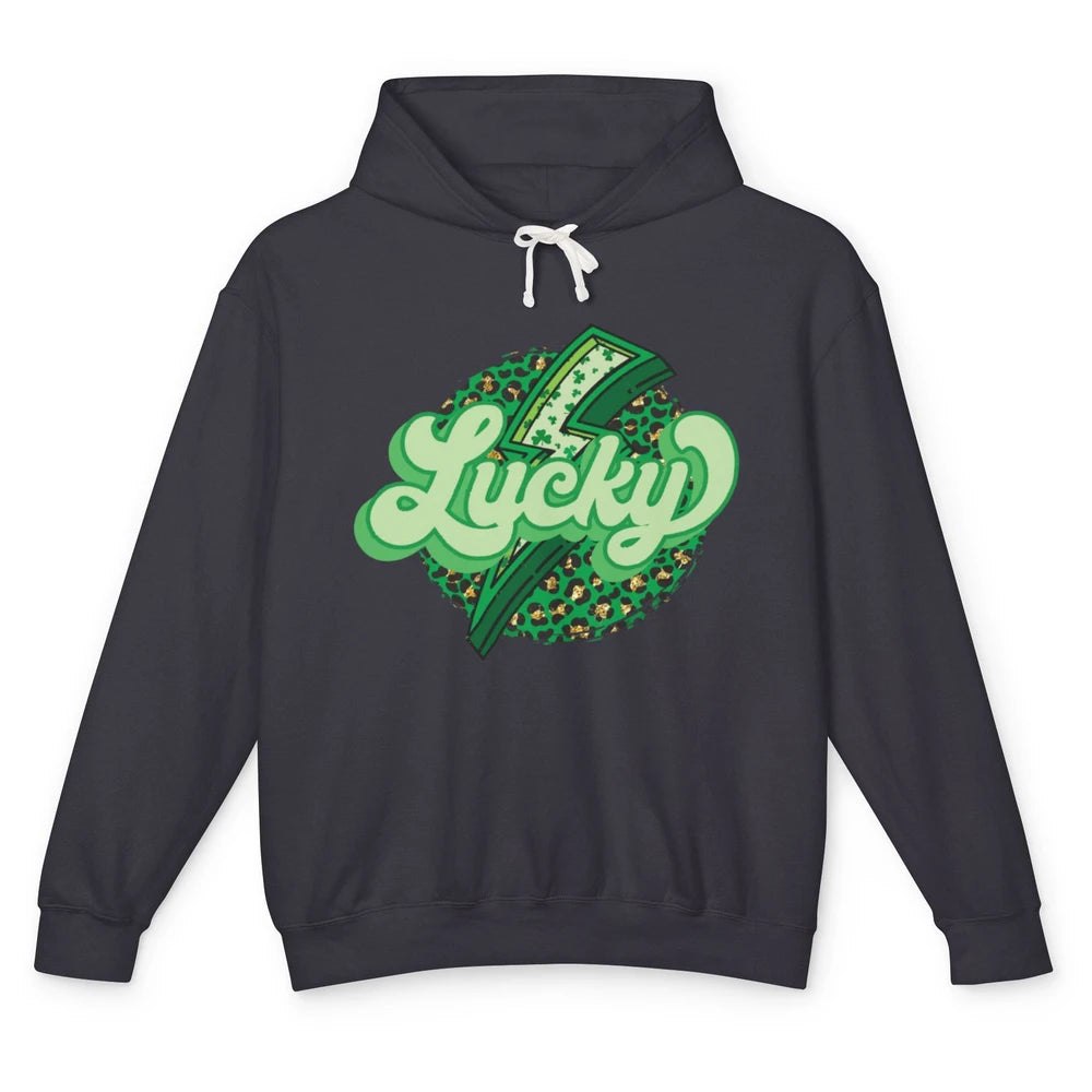 St Patrick Leopard Shamrocks Lucky Lightning Bolt Western Unisex Lightweight Hoodie