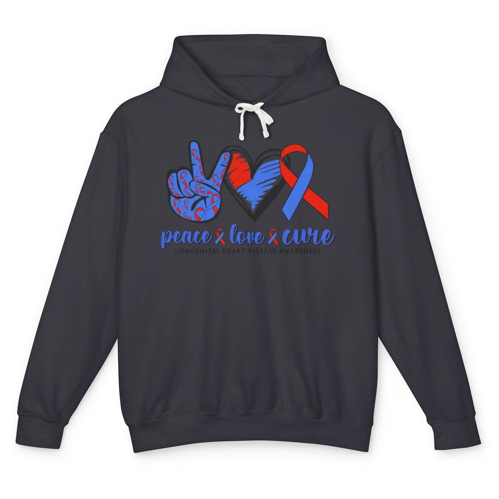 Congenital Heart Disease Blue Red Ribbon Peace Love Cure CHD Unisex Lightweight Hoodie