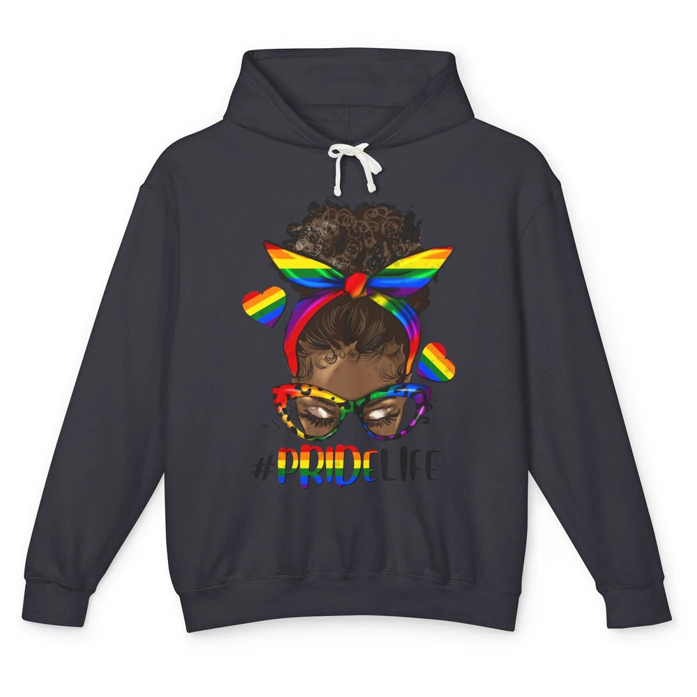 Black Melanin Messy Bun Rainbow Bandana Pride Life LGBTQ Unisex Lightweight Hoodie