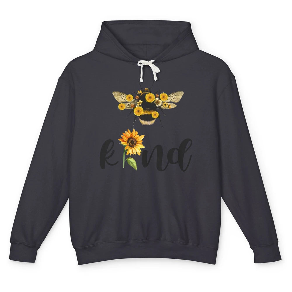 Bee Kind Be Cute Graphic Sunflower Inspirational Sayings Unisex Lightweight Hoodie