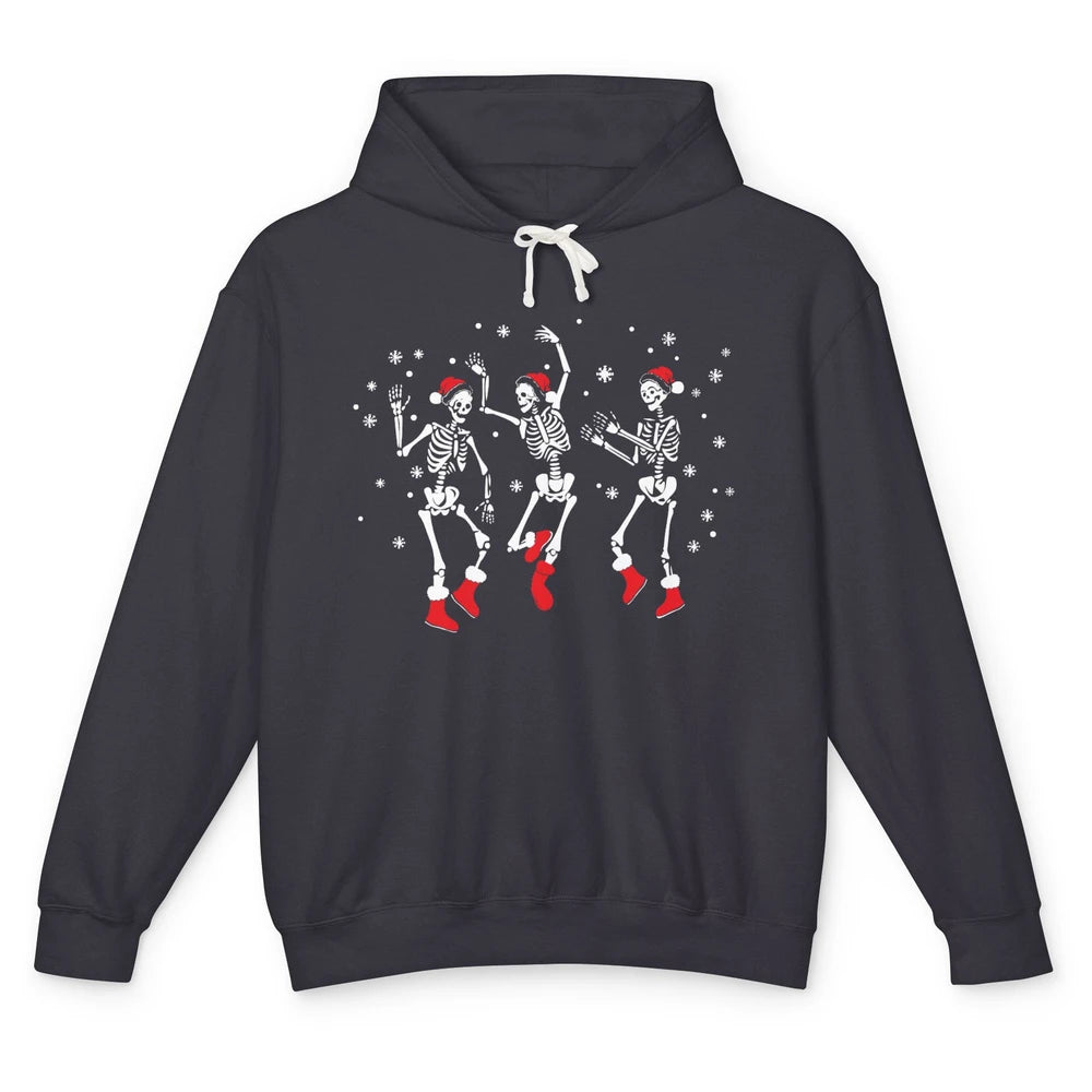 Funny Skeleton Christmas Dancing Snowflakes Santa Skeleton Unisex Lightweight Hoodie