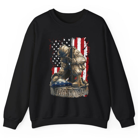 Vintage US Flag Veteran Thank You Military Boot Memorial Day Unisex Crewneck Sweatshirt