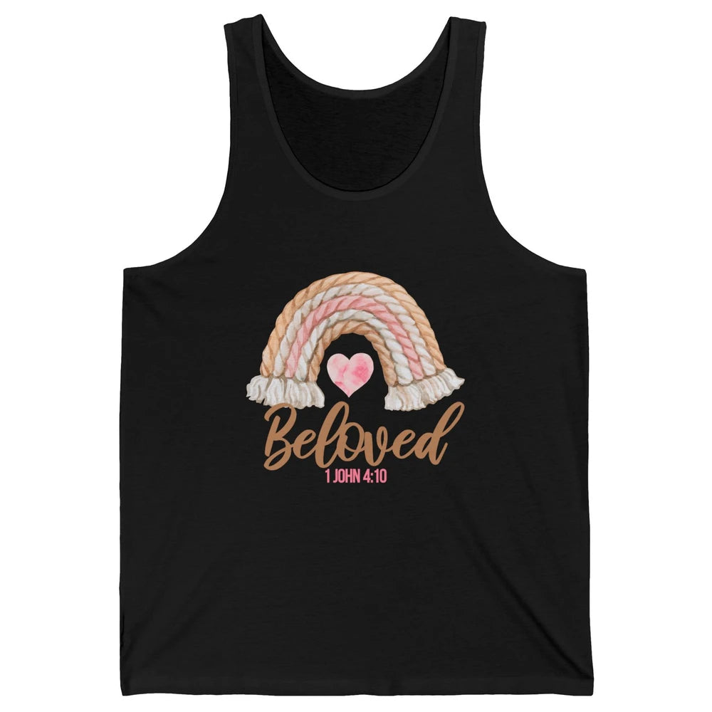 Beloved Christian Women Vintage Rainbow Bible Verse Heart Unisex Jersey Tank