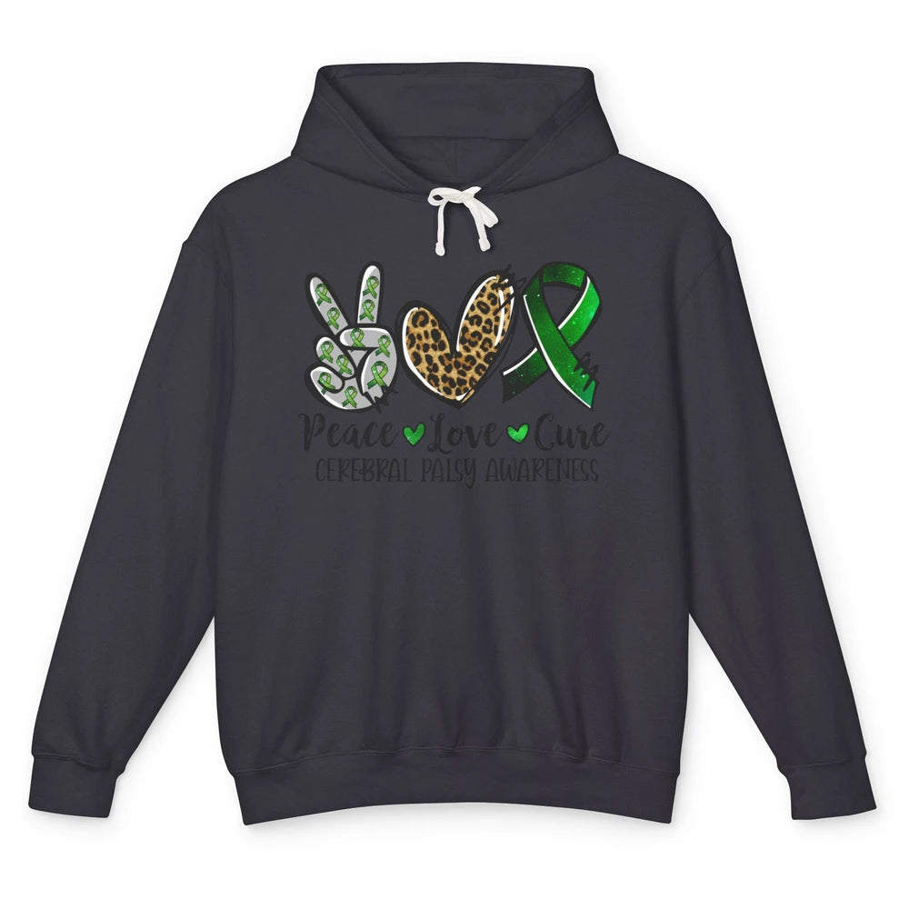 Cerebral Palsy Awareness Heart Green Ribbon Peace Love Cure Unisex Lightweight Hoodie