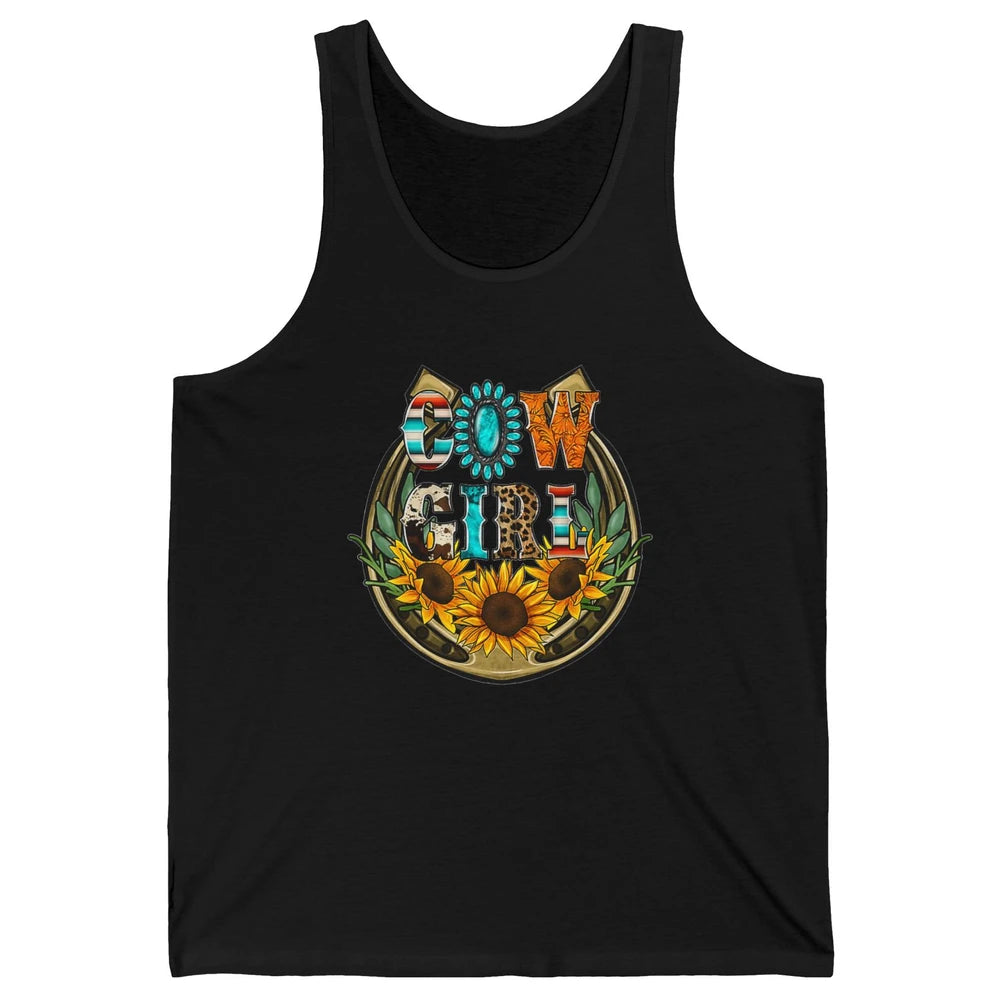 Western Country Sunflowers Retro Cowhide Serape Horseshoe Unisex Jersey Tank