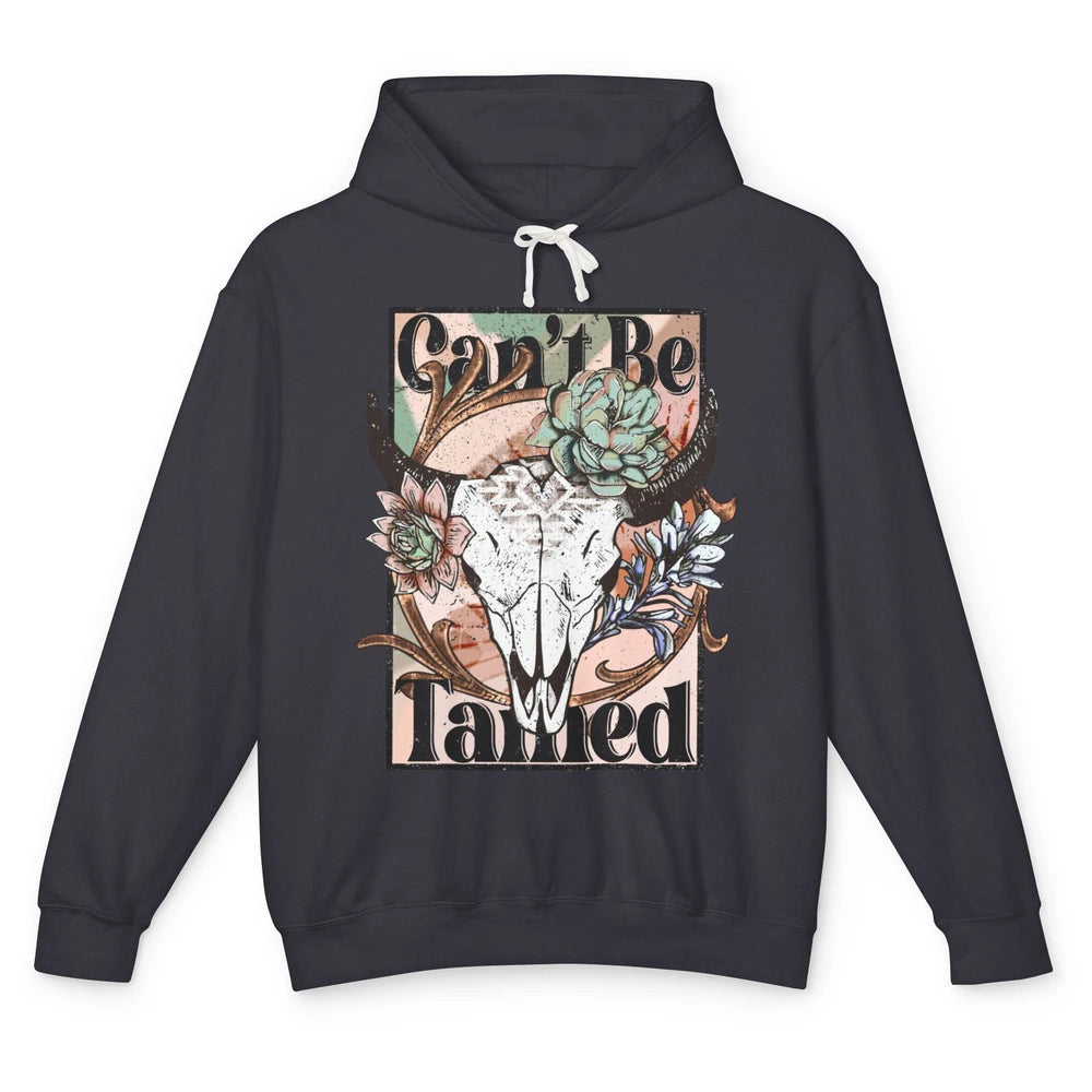 Floral Boho Bull Skull Can't Be Tamed Western Country Spirit Unisex Lightweight Hoodie