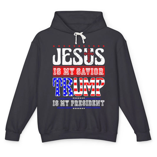 US Flag Jesus Is My Savior Trump Is My President Republican Unisex Lightweight Hoodie