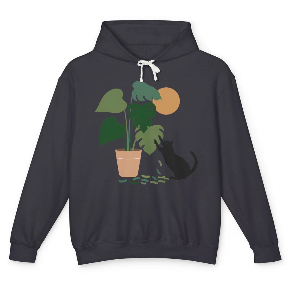 Black Cat And Plant The Making Of Monstera Garden Cat Lovers Unisex Lightweight Hoodie