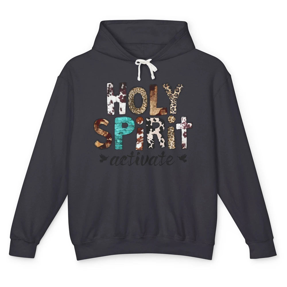 Retro Leopard Holy Spirit Activate Cowboy Rodeo Western Girl Unisex Lightweight Hoodie