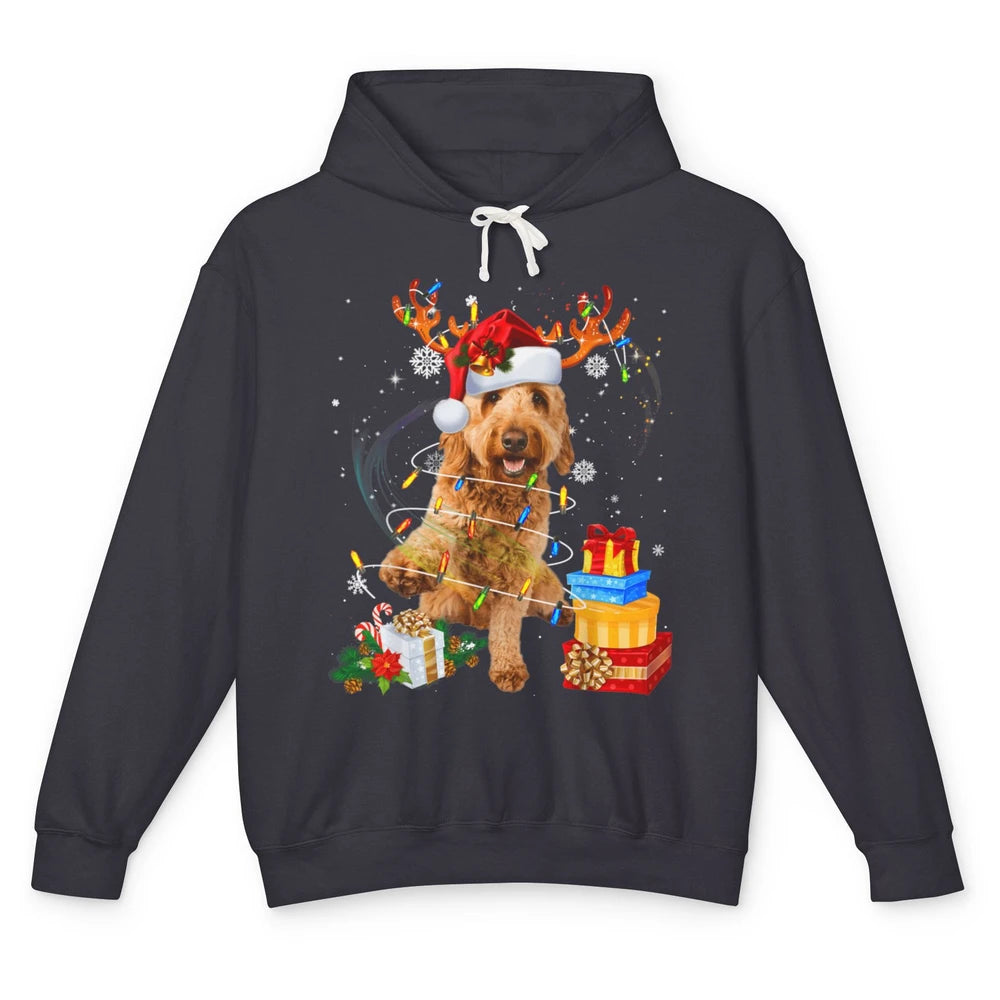 Merry Christmas Goldendoodle Dog Reindeer Xmas Lights Puppy Unisex Lightweight Hoodie