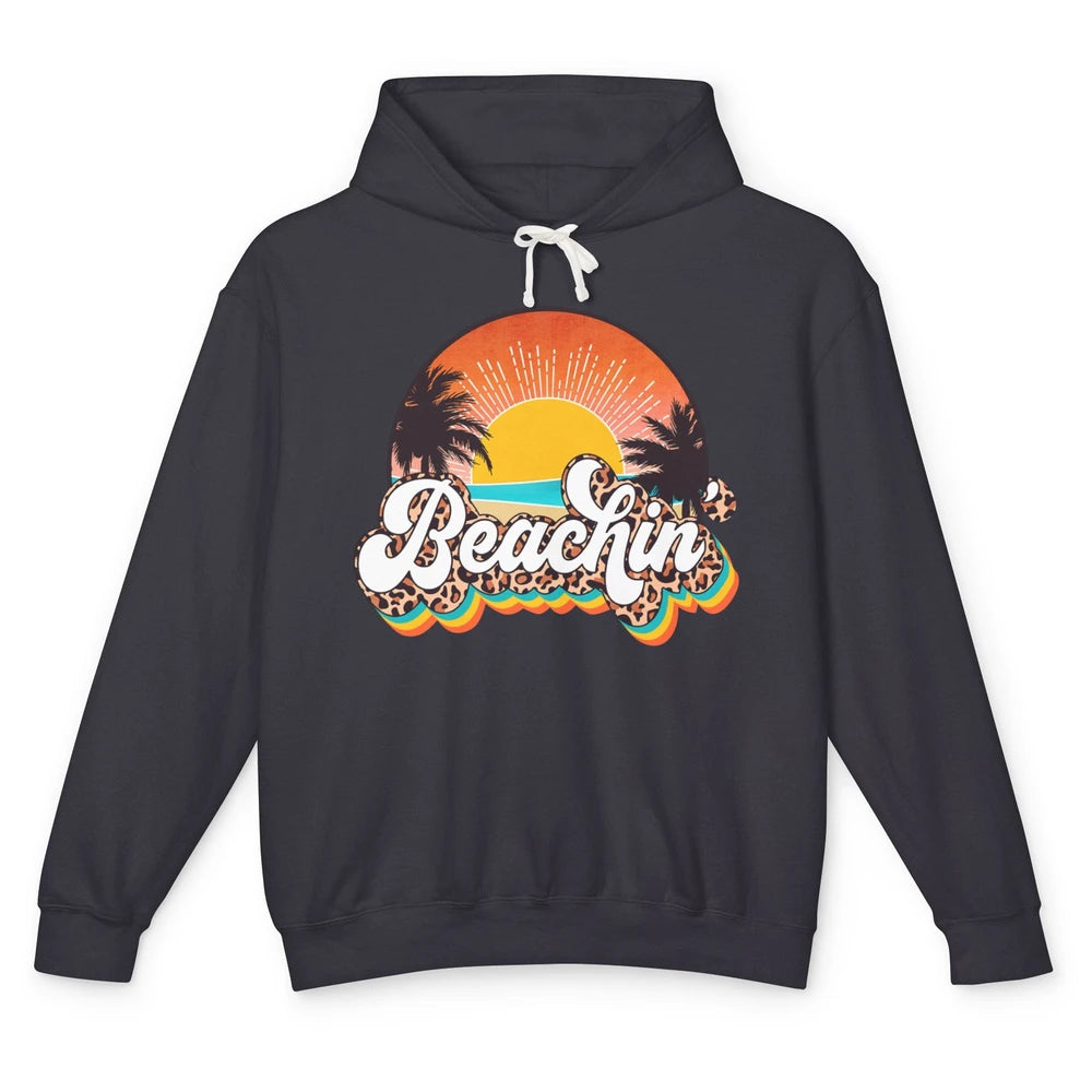 Beachin' Leopard Retro Summer Sunset Beach Lovers Vacation Unisex Lightweight Hoodie