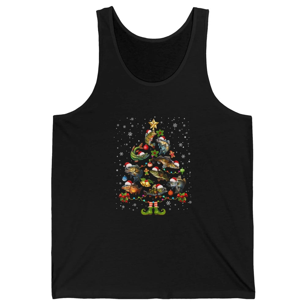 Merry Christmas Fishmas Fishing Tree Fisherman Xmas Lights Unisex Jersey Tank