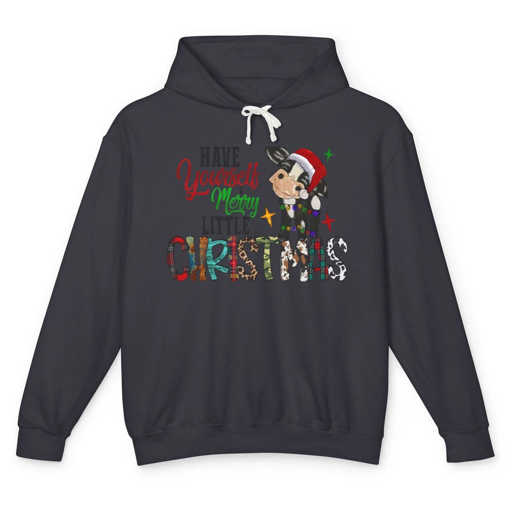 Cow Santa Have Yourself Merry Little Christmas Western Xmas Unisex Lightweight Hoodie