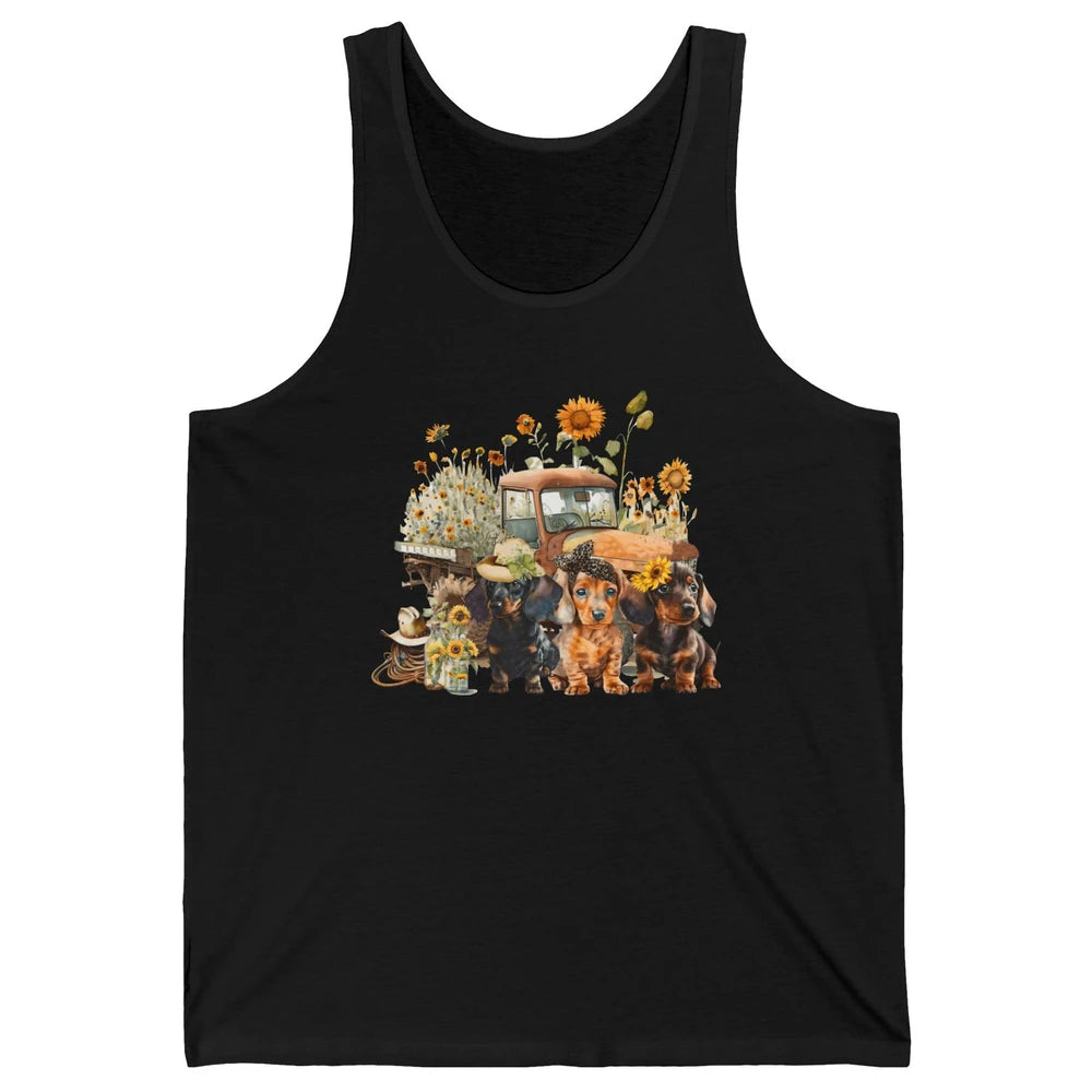 Vintage Truck And Sunflower Dachshund Mom Dachshund Lovers Unisex Jersey Tank