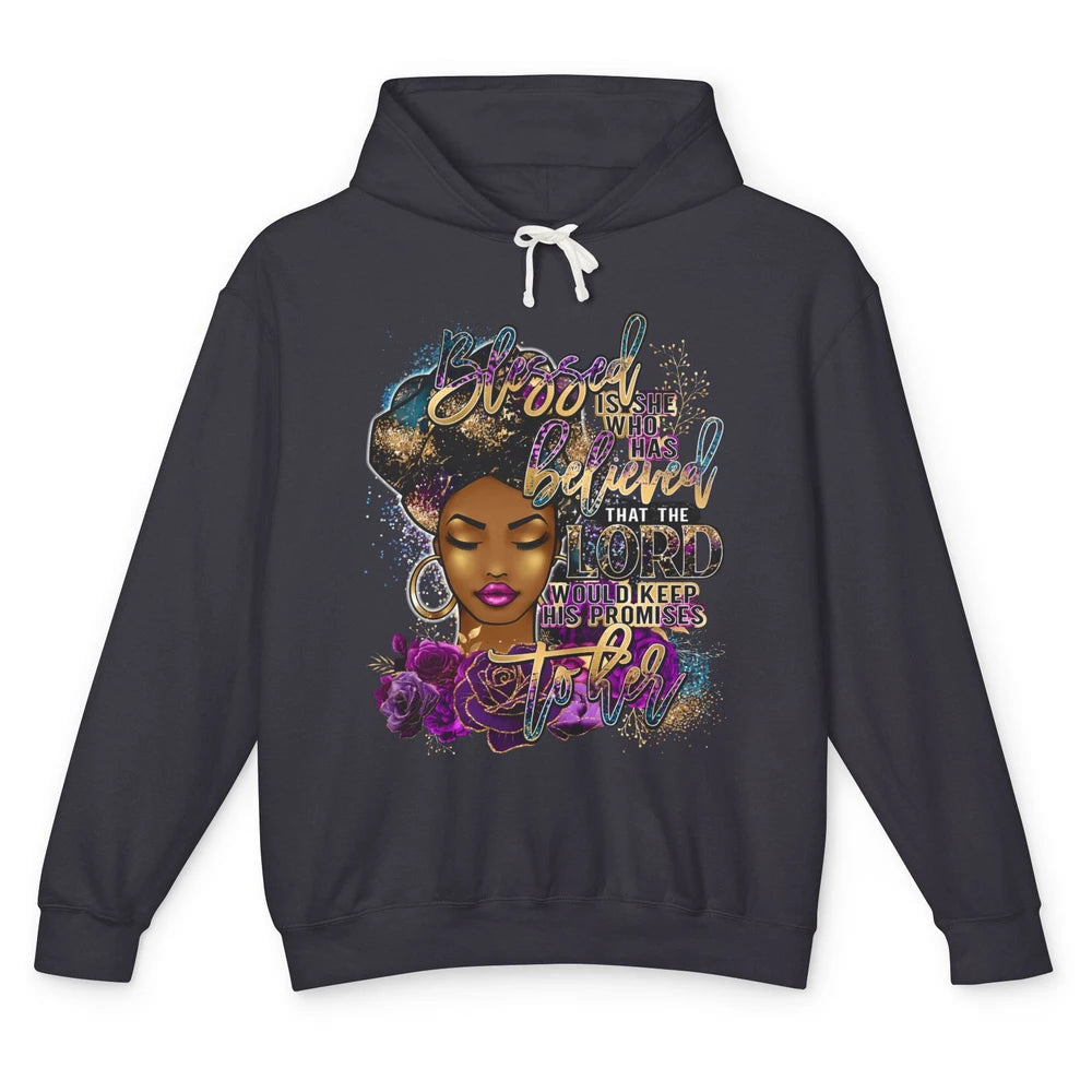 Afro Woman Blessed Is She Who Believed God African Christian Unisex Lightweight Hoodie