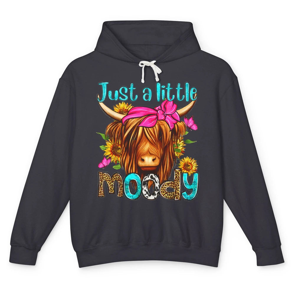 Just Little Moody Cute Western Highland Cow Heifer Sunflower Unisex Lightweight Hoodie