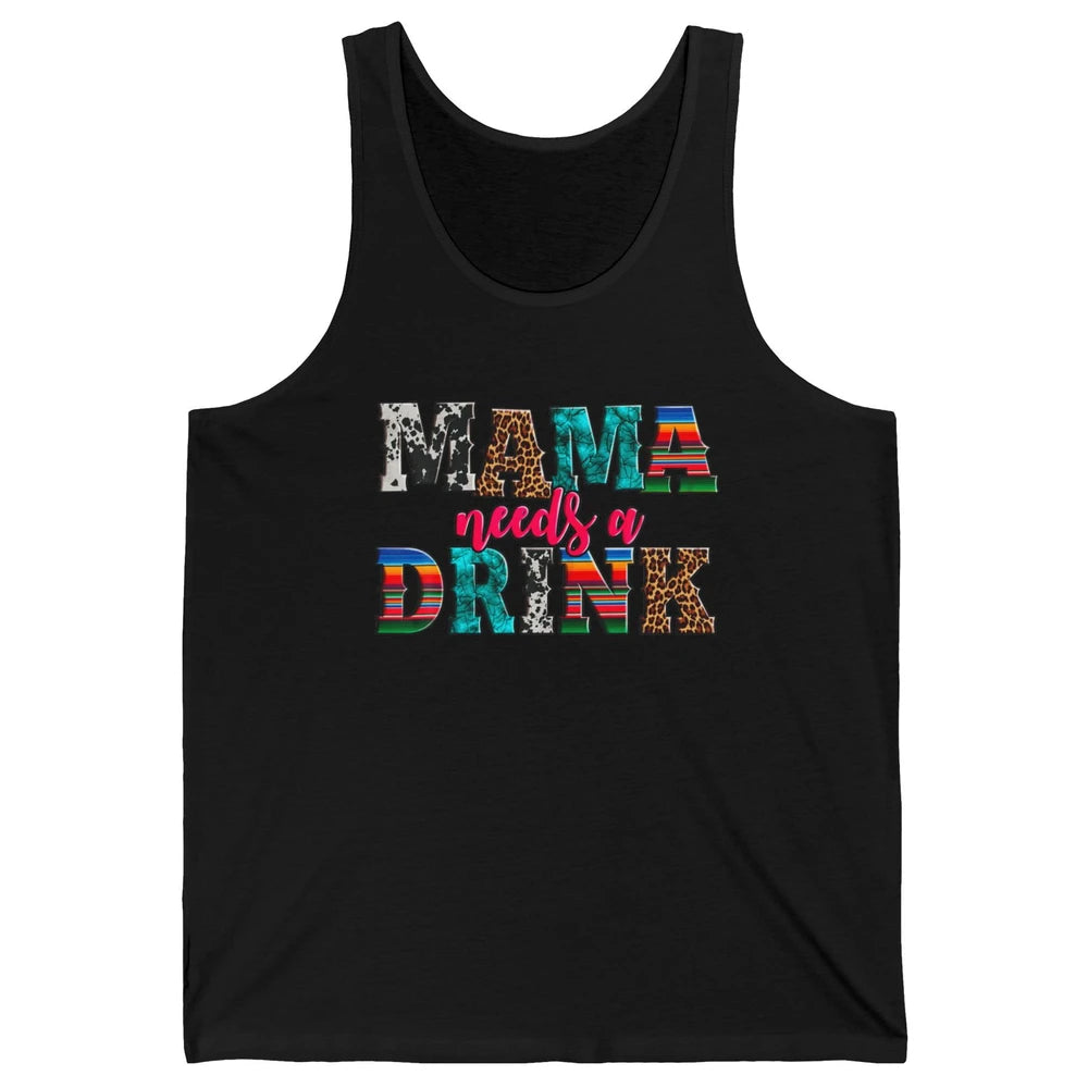 Western Mama Needs Drink Leopard Turquoise Mothers Day Retro Unisex Jersey Tank