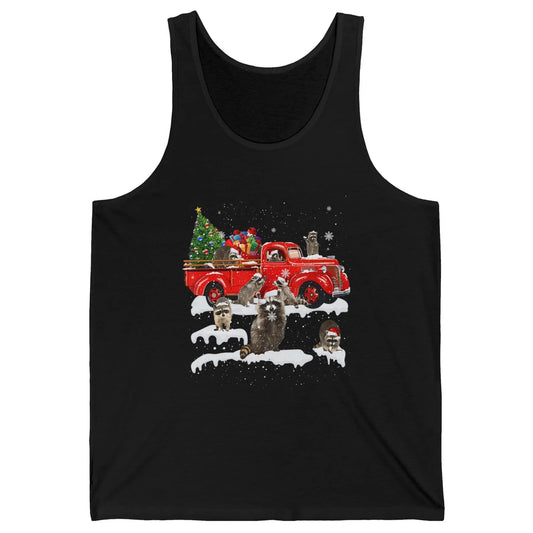 Funny Red Truck Raccoon Xmas Tree Lights Merry Christmas Unisex Jersey Tank