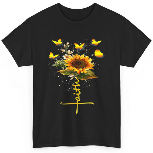 Vintage Faith Cross Sunflower Butterfly Christian Jesus God Classic Unisex T-Shirt