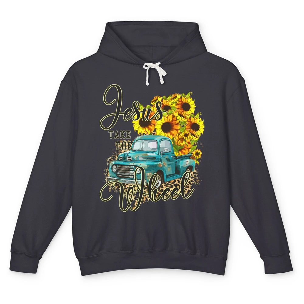 Sunflower Jesus Take The Wheel Christian Leopard God Bible Unisex Lightweight Hoodie