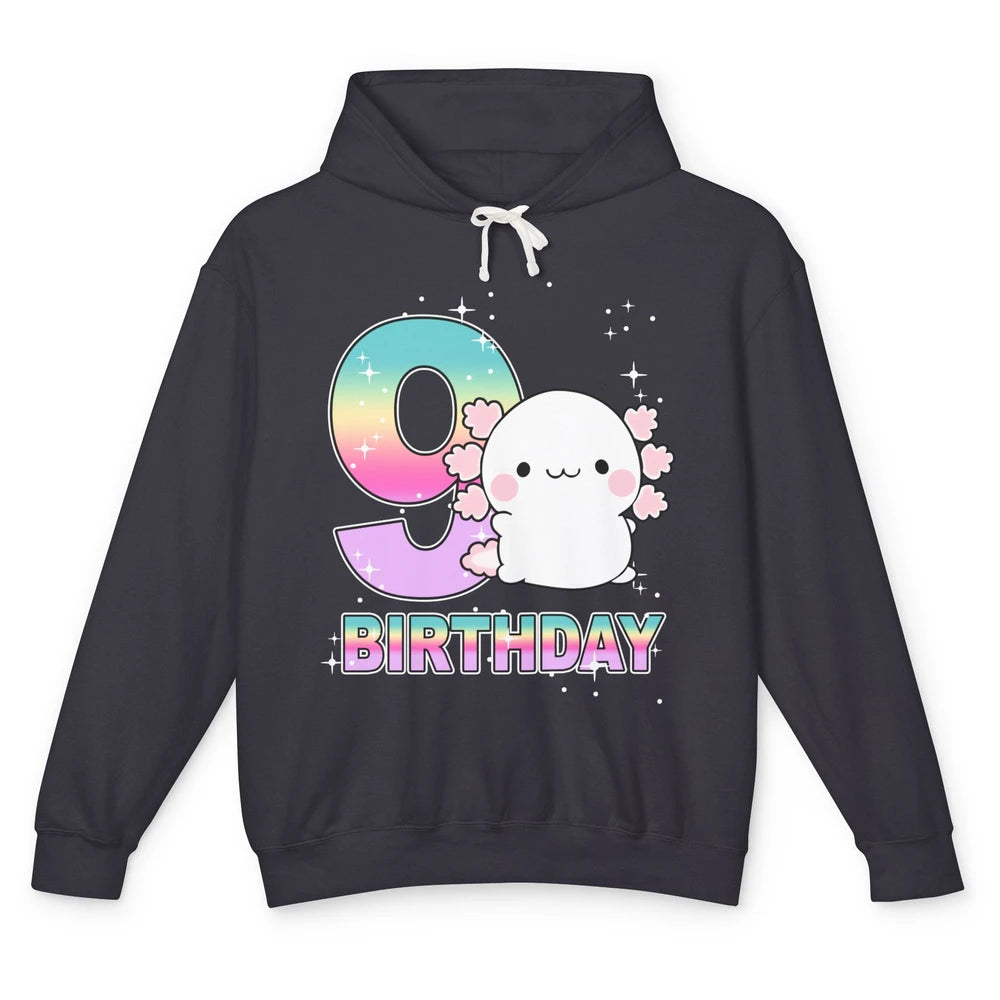 Cute Axolotl 9th Birthday Girl Boy 9 Years Old Birthday Gift Unisex Lightweight Hoodie