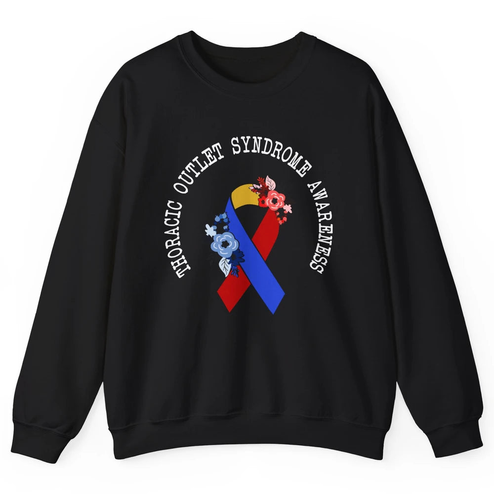 Thoracic Outlet Syndrome Awareness Floral Blue Red Ribbon Unisex Crewneck Sweatshirt