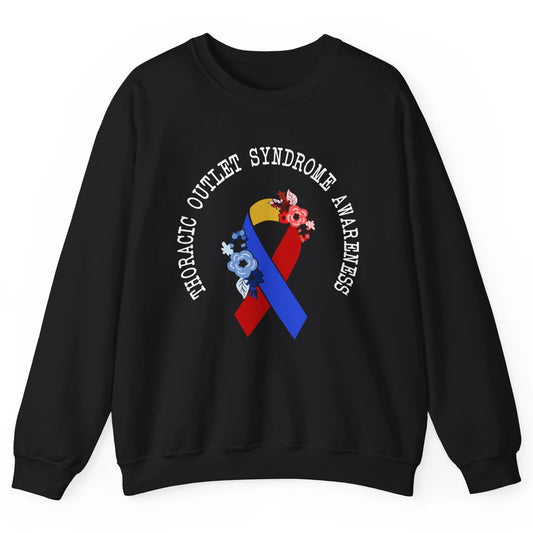 Thoracic Outlet Syndrome Awareness Floral Blue Red Ribbon Unisex Crewneck Sweatshirt