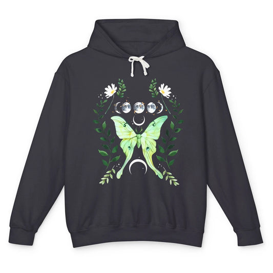 Green Luna Moth Witchy Dark Academia Moon Gothic Cottagecore Unisex Lightweight Hoodie