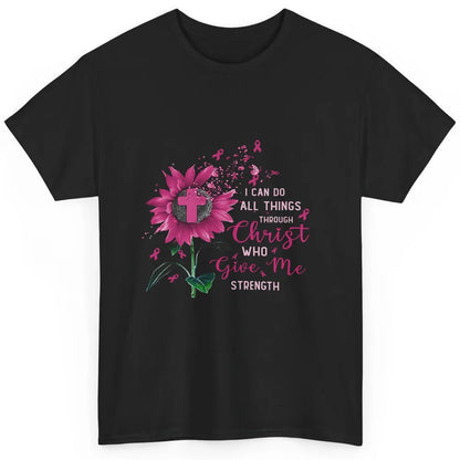 Breast Cancer Month Sunflower God Strength Cross Pink Ribbon Classic Unisex T-Shirt