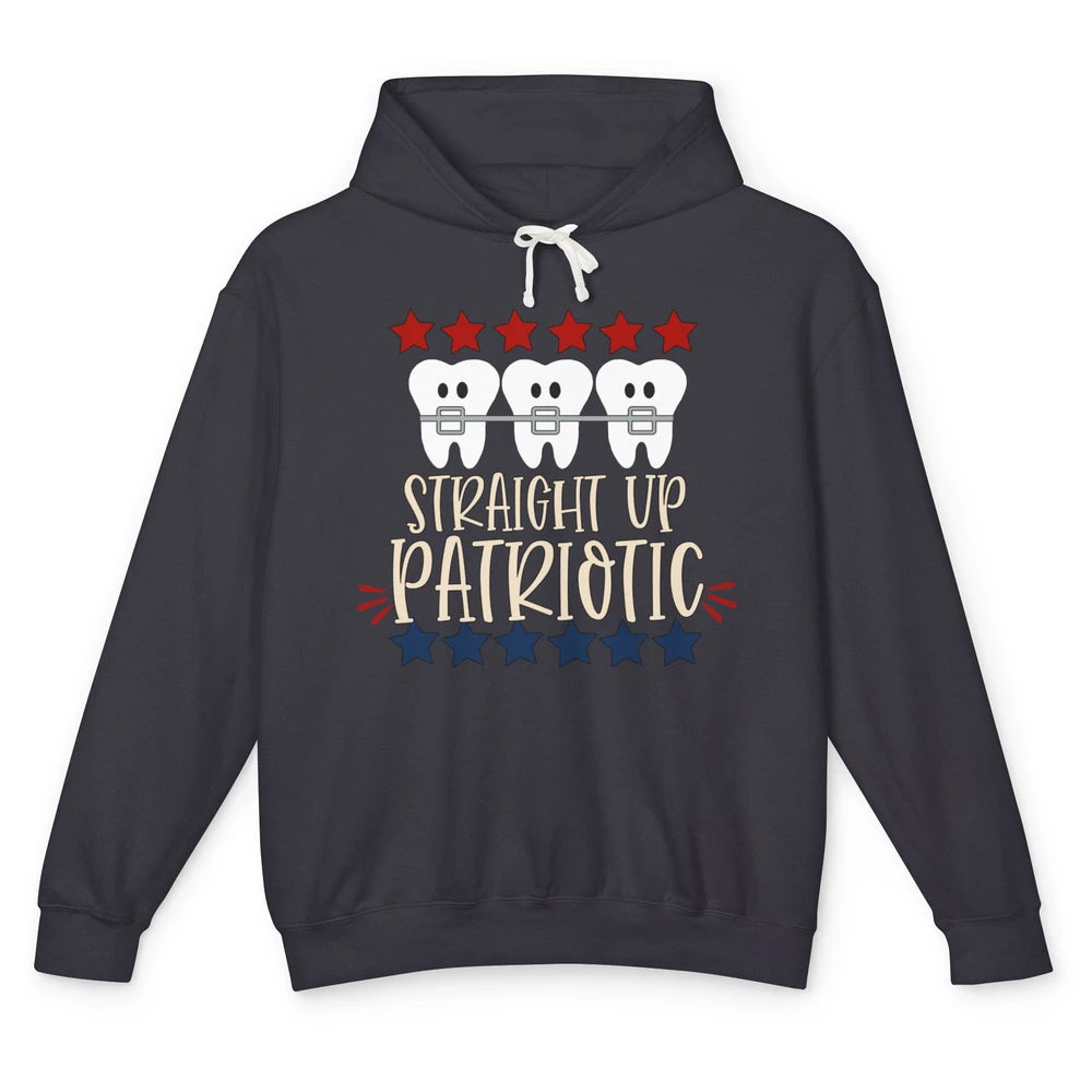 Funny Teeth Orthodontic Straight Up Patriot July 4th Dentist Unisex Lightweight Hoodie