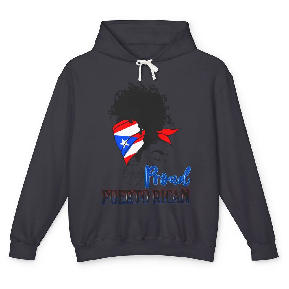 Proud Puerto Rican Afro Messy Bun Women Puerto Rico Flag Unisex Lightweight Hoodie