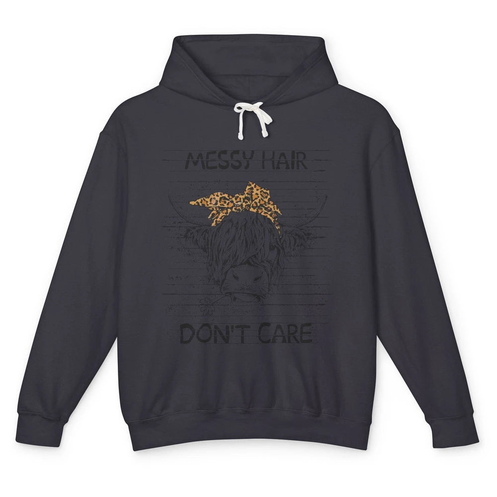 Highland Cow Leopard Bandana Messy Hair Don't Care Western Unisex Lightweight Hoodie