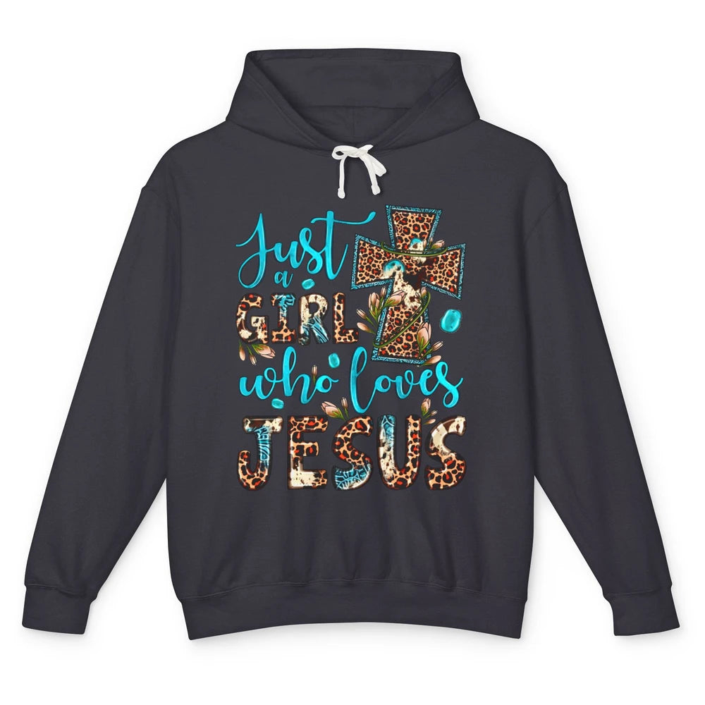 Leopard Cross Just A Girl Who Loves Jesus Christian Western Unisex Lightweight Hoodie