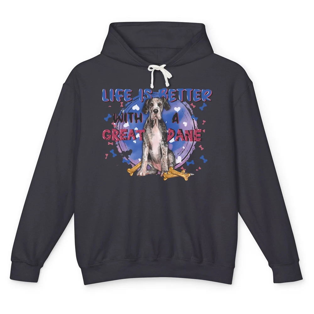 Life Is Better With A Great Dane Dog Mom Great Dane Lovers Unisex Lightweight Hoodie