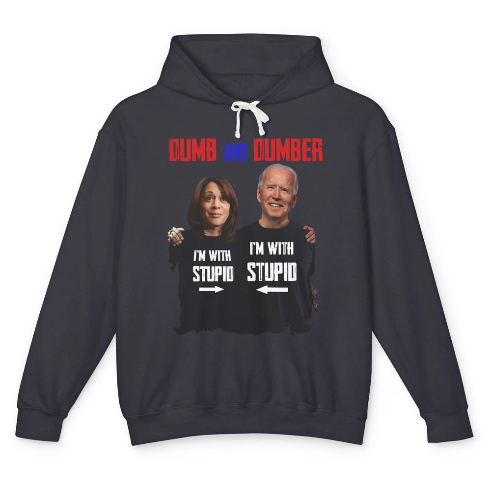 Funny Joe Biden I'm With Stupid Kamala Harris Anti Biden Unisex Lightweight Hoodie