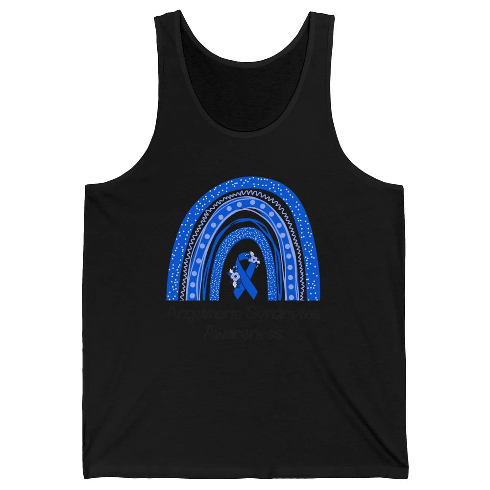 We Wear Blue Angelman's Syndrome Floral Blue Ribbon Rainbow Unisex Jersey Tank